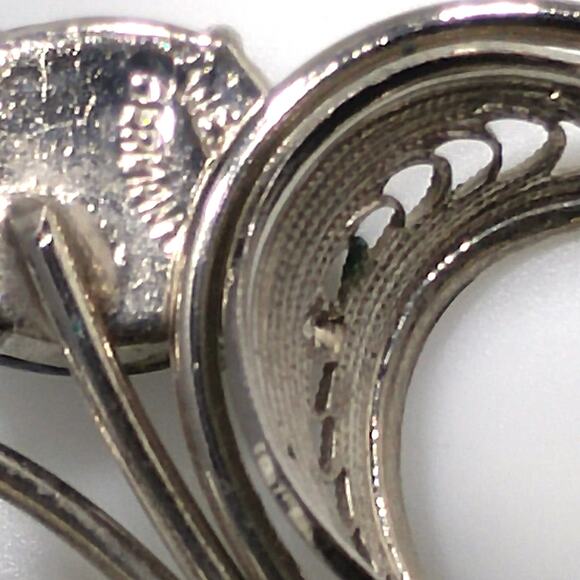 Western Germany Black & Silver Floral Brooch, Black Glass Cabochons, 1950s - Picture 10 of 10